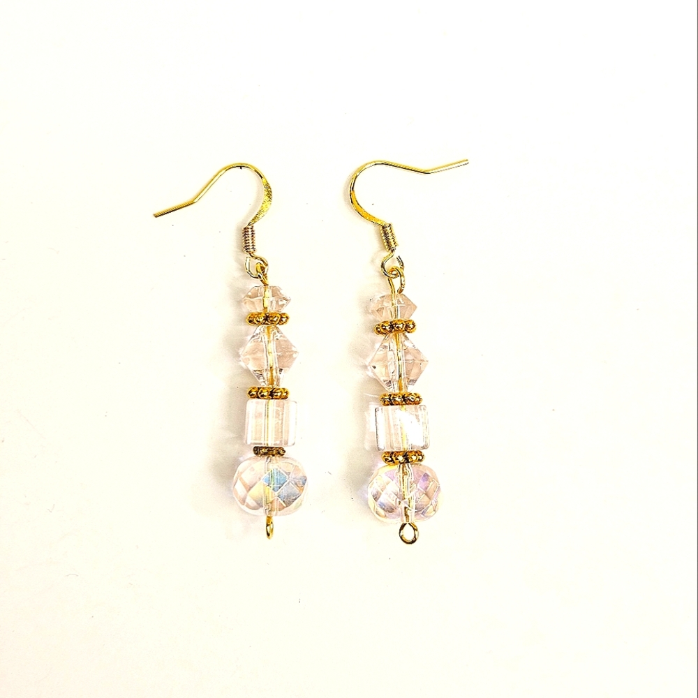 Clear Pink Faceted Glass Beaded Earrings